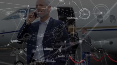 Businessman Networking at Transport Hub with Digital Connections