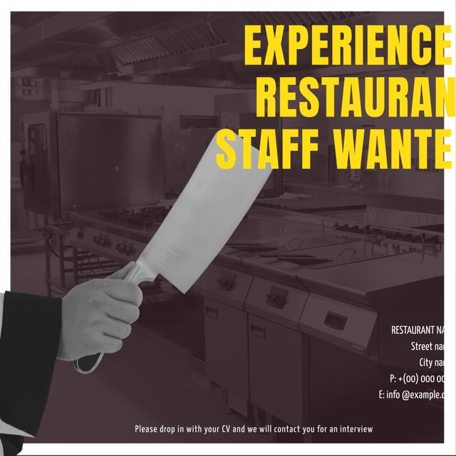 Perfect for restaurants looking to recruit experienced staff quickly. Highlights the urgent need for skilled personnel who can work in a high-paced commercial kitchen environment. Effective for use in online job postings, social media advertisements, and physical flyers.