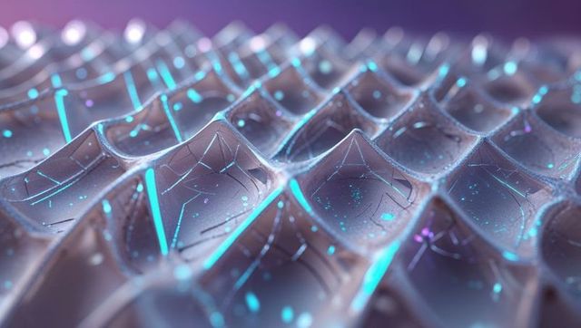 Futuristic Metallic Wave with Neon Blue Accents in Digital 3D Space