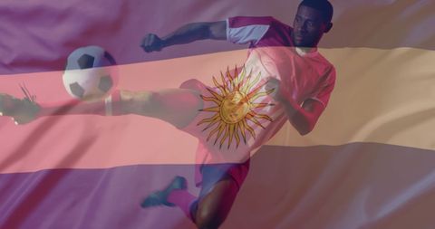 Dynamic Soccer Player with Argentina Flag Overlays