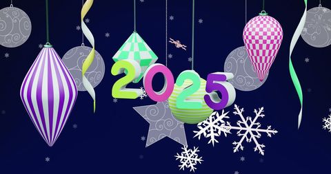 Festive 2025 with Christmas Ornaments and Snowflakes