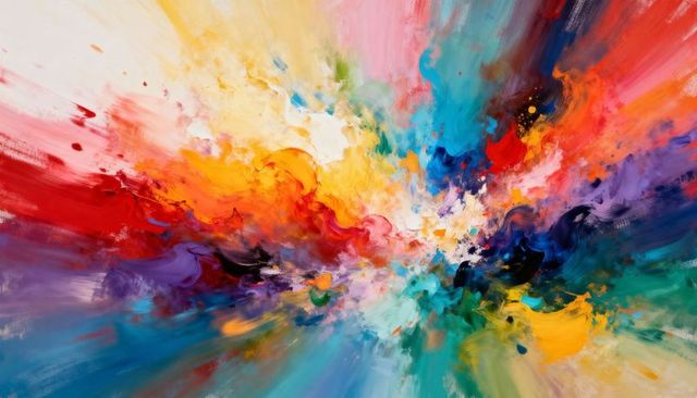 Vibrant Abstract Paint Explosion Swirling Colorful Brush Strokes and Impasto Texture