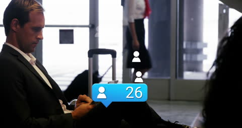 Businessman Using Digital Tablet with Social Media Notifications