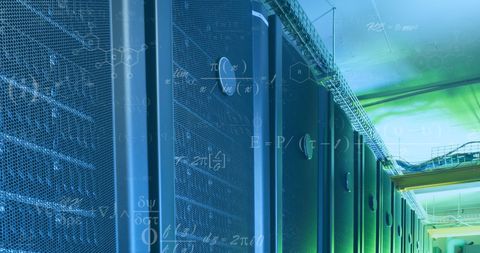 futuristic server room with superimposed mathematical formulas - Download Free Stock Images Pikwizard.com