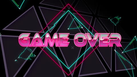 Futuristic Game Over Screen with Neon Geometric Shapes