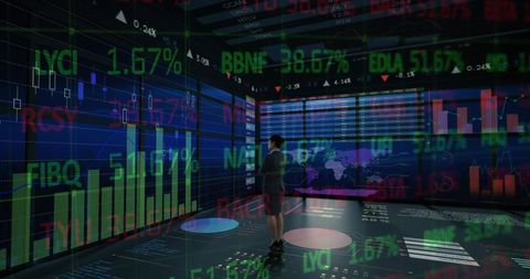 Businesswoman Analyzing Digital Stock Market Trends