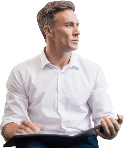 thoughtful businessman holding document with transparent background - Download Free Stock Videos Pikwizard.com
