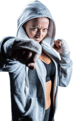 Strong Woman Training in Hooded Sweatshirt at Gym, Transparent Background