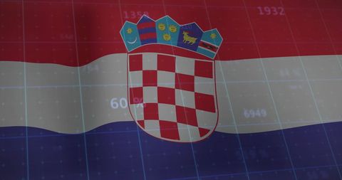 Croatian Flag and Coat of Arms Overlaid on Financial Data Visual