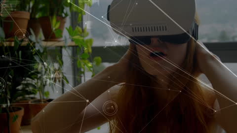 Woman Experiencing Virtual Reality in Nature-Inspired Environment