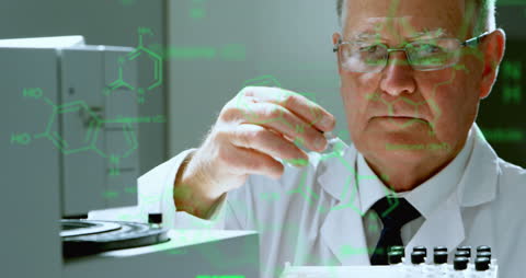 Scientist Analyzing Laboratory Sample with Data Overlay