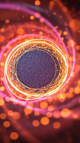 Spinning neon vortex pulsing in bluish void with gilded lattice core | Vertical 9:16 loop