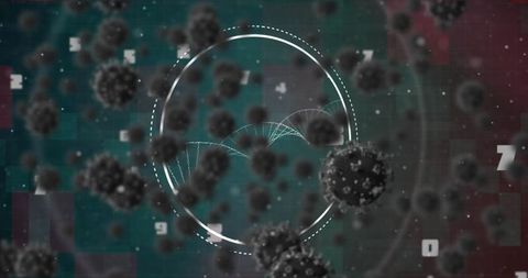 Covid-19 Cells with Futuristic DNA Structure on Digital Background