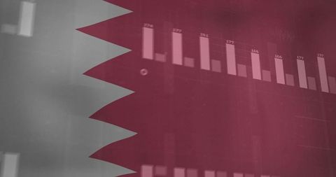 Qatar Flag Translucent with Abstract Analytics Graph Overlay