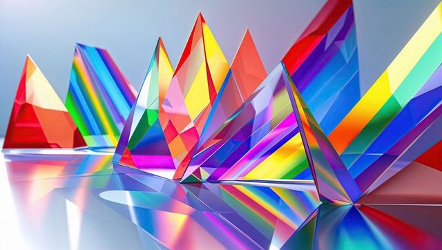 Vibrant Rainbow Prisms in Futuristic Geometric Arrangement