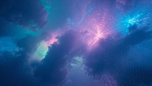 Mysterious Nebula Clouds with Radiant Purple-Blue Hue in Outer Space