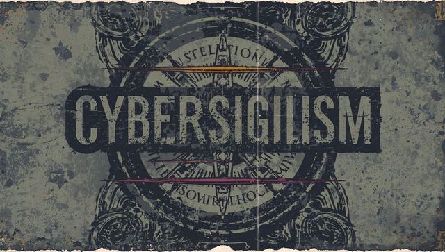 Abstract cyber sigilism grunge design on vintage parchment