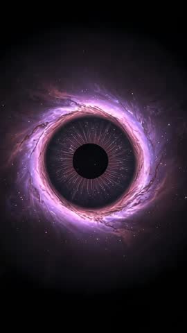 Rotating Cosmic Vortex Radiating Purple Nebula Halo Pulsing Light Spokes Vertical Loop