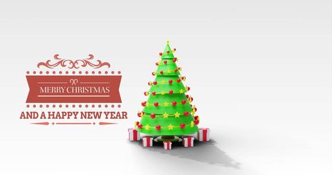 Festive Christmas Tree with Greeting and Gifts on White Background - Download Free Stock Images Pikwizard.com
