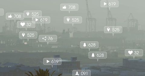 Social Media Overlay on Foggy Urban Landscape - Download Free Stock Images Pikwizard.com