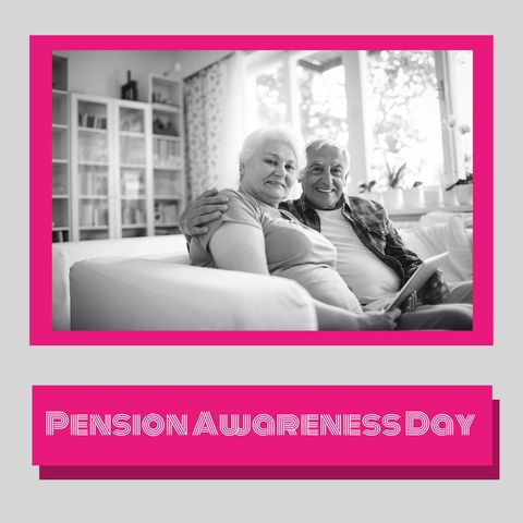 smiling senior couple sitting at home celebrating pension awareness day - Download Free Stock Templates Pikwizard.com