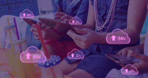 Digital data increase concept with young women using devices