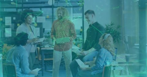 Diverse Team Brainstorming in Modern Open-Plan Office