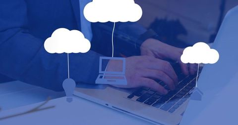 Businessman Using Laptop with Digital Cloud Technology Icons - Download Free Stock Images Pikwizard.com