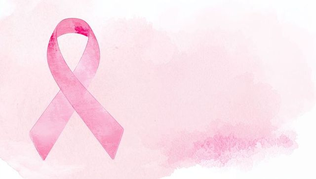 Pink Ribbon Symbolizing Breast Cancer Awareness on Watercolor Background