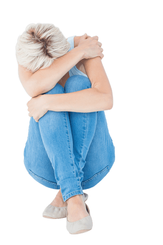 Transparent Anxious Woman Hugging Knees in Isolation