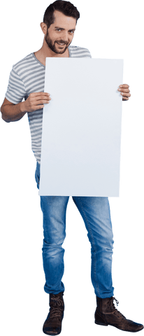 Smiling Man Holding Blank Cardboard with Transparency - Download Free Stock Videos Pikwizard.com