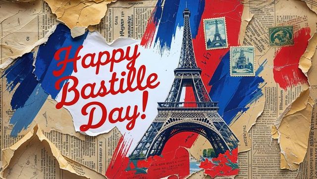 Vintage bastille day art collage with eiffel tower