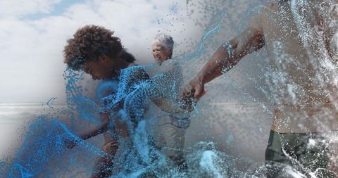 Multigenerational Family Embracing Ocean Joy