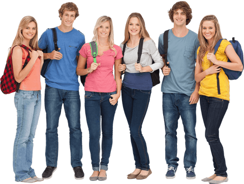 Transparent Background Smiling Group of Young Adults with Backpacks