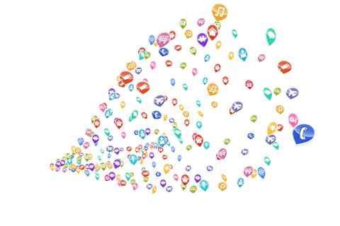 Colorful social media icons rising on transparent background