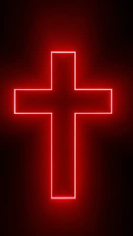 Red Neon Cross Pulsing and Zooming Into Void, Cutting to Black — Vertical Spiritual Loop