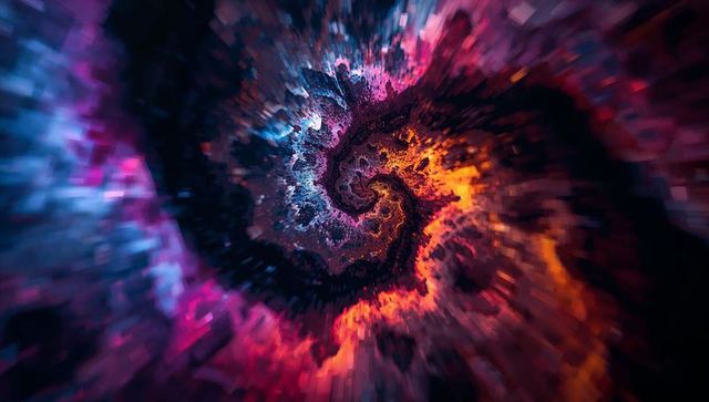 Abstract cosmic energy vortex with vibrant digital spirals