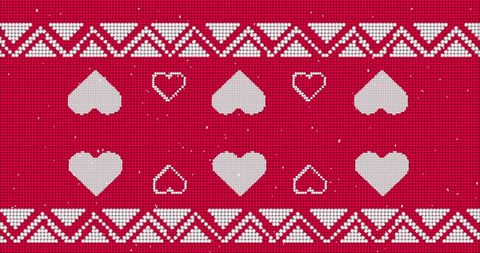 Traditional Christmas Pattern with Falling Snow on Red Background