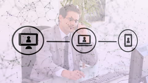 Businessman Engaging in Global Network Communication