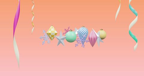 Colorful Christmas Decorations on Pink Gradient Background