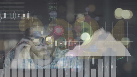 Data Analyst Pointing at Digital Financial Graph Interface