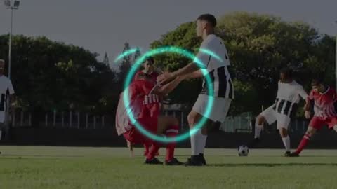 Soccer Players Supporting Each Other with Futuristic Glow