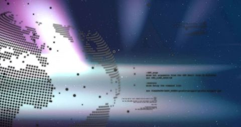 Futuristic dotted globe and code in digital interface