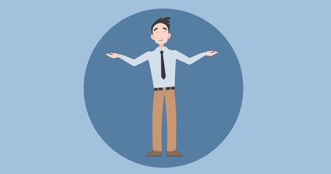 Animated businessman giving presentation on blue background