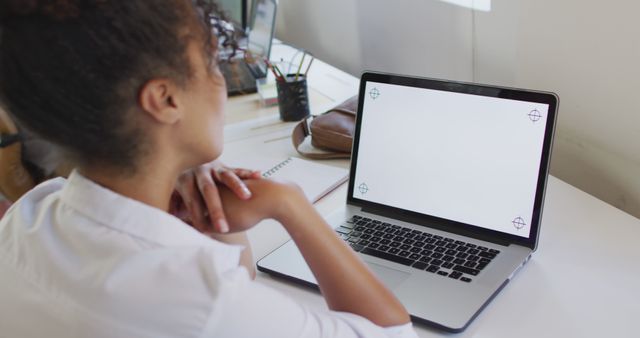 Woman Working on Laptop at Office Desk - Download Free Stock Images Pikwizard.com