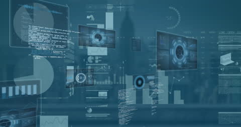 Futuristic Digital Network Interfaces with Data Processing Visualization