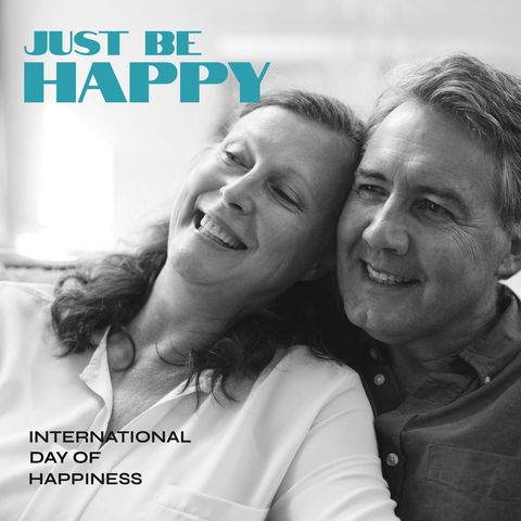 A joyful couple is smiling while embracing, symbolizing love and contentment. Ideal for depicting themes of happiness and unity. Suitable for promoting International Day of Happiness, celebrating anniversaries, or commemorating relationship milestones. Useful for campaigns focusing on emotional connections and joyful living.