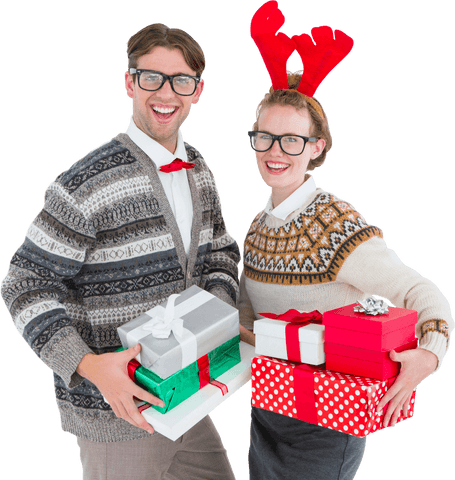 smiling couple with christmas gifts transparent background - Download Free Stock Videos Pikwizard.com