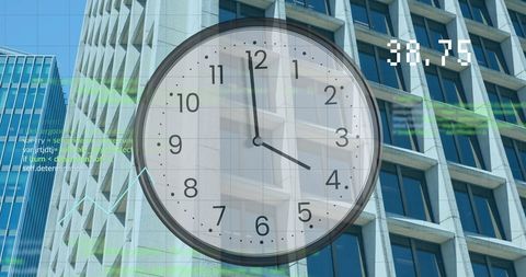 Clock Overlay with Cityscape and Data Analytics in Global Business Context - Download Free Stock Images Pikwizard.com