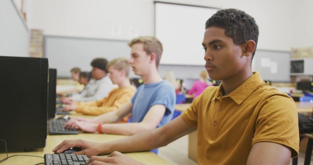 Focused Students Working on Computers in Classroom - Download Free Stock Images Pikwizard.com